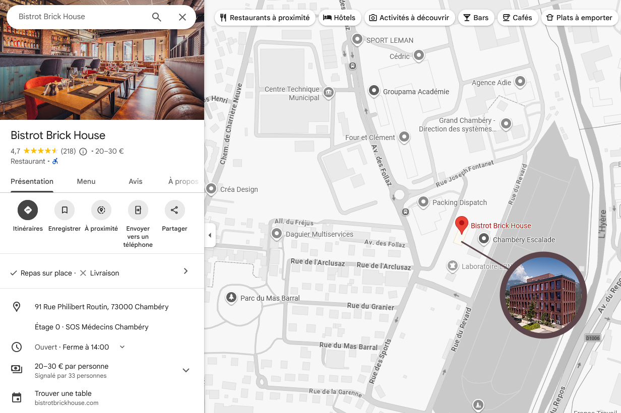 Plan d'accès Bistrot Brick House, Chambéry
